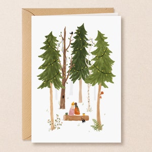 Christmas card together eco friendly holiday card with a heartwarming handmade illustration of a couple in the woods, for nature lovers image 3