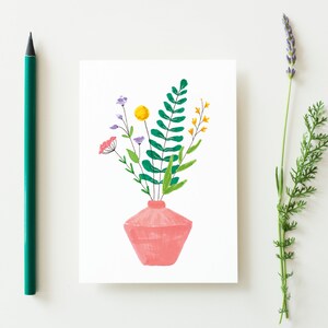 Set of 2 postcards plant and wildflowers, illustrated flowers card, hanging plant card, floral illustration, plant lady card, summer cards image 4