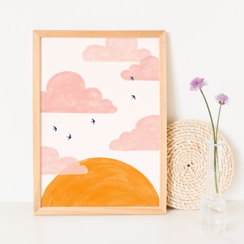 Nursery Wall Art Clouds Nursery Art Sun and Clouds Pink Etsy