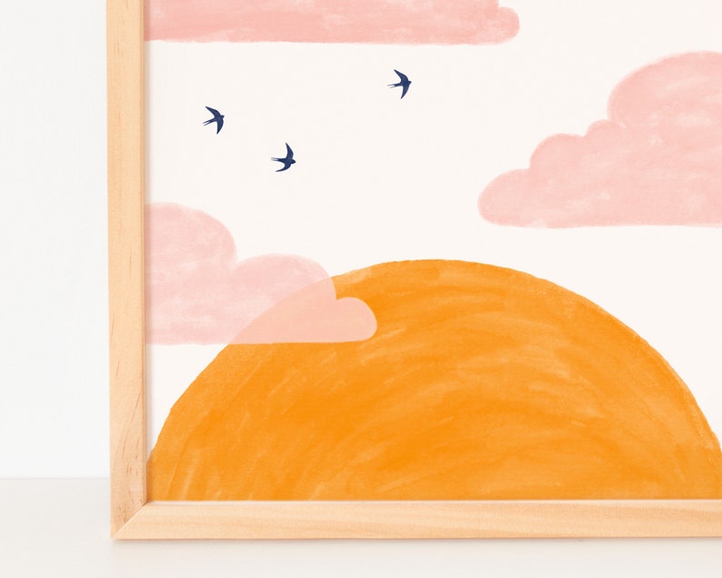 Nursery Wall Art Clouds Nursery Art Sun and Clouds Pink Etsy