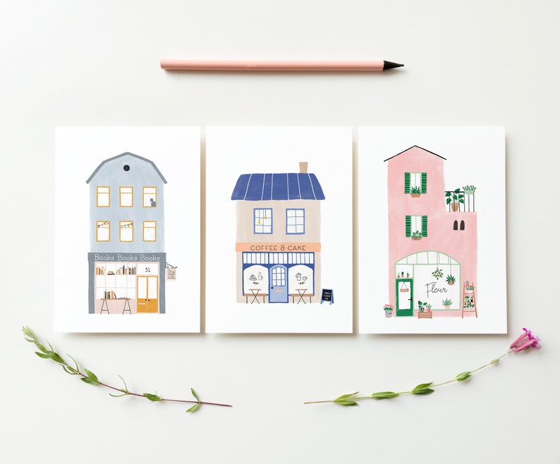 Postcard bookstore cute postcard with illustration of little Etsy