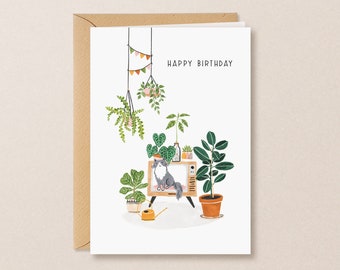 Cats and Plants Birthday Card | Cute Greeting Cards | House Plant Birthday Card | Plant Lady Card | Cat Lady Birthday | Plant Lover Birthday