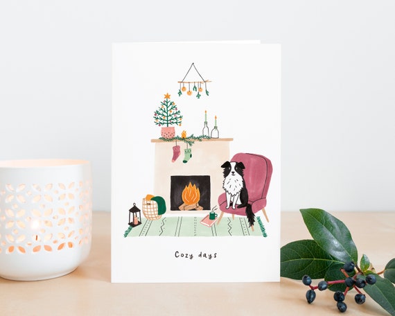 Cute Christmas Cards with Dog Illustration Christmas Cards | Etsy