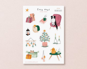 Cozy Days Christmas Sticker Sheet - 12 Cute Christmas Stickers for Cards, Planners, & Bullet Journals | Adorable Stickers Gift Ideas