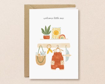 Babykarte Sonne | Willkommen Kleines, fröhliche Grußkarte für ein Baby, geschlechtsneutrale Illustration