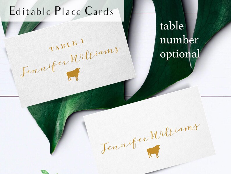 Printable gold meal choice place cards golden escort card Etsy