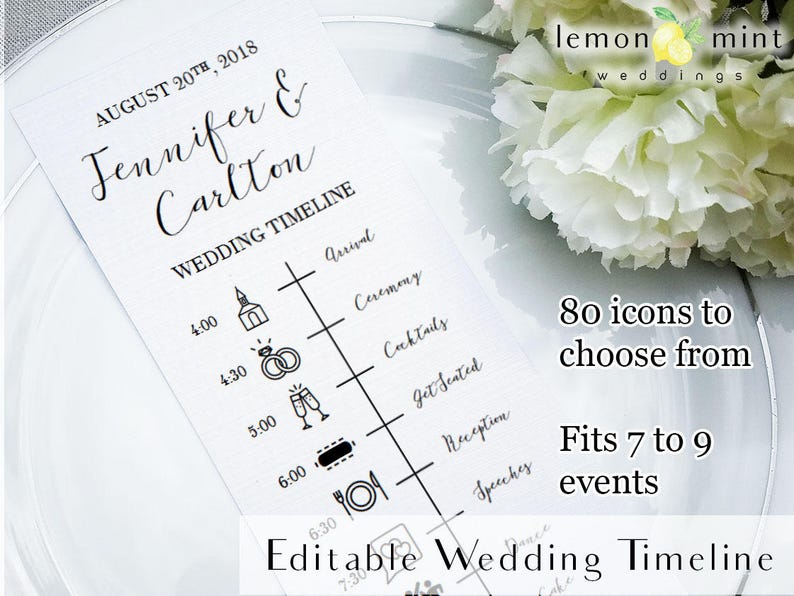 Editable Wedding Timeline Card Printable Wedding Timeline Etsy
