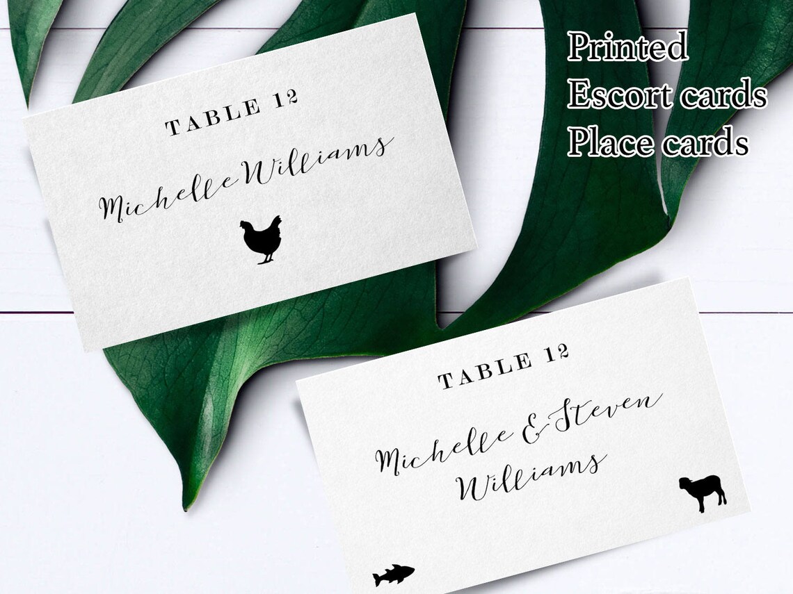 Wedding escort card with food choices custom name and meal Etsy