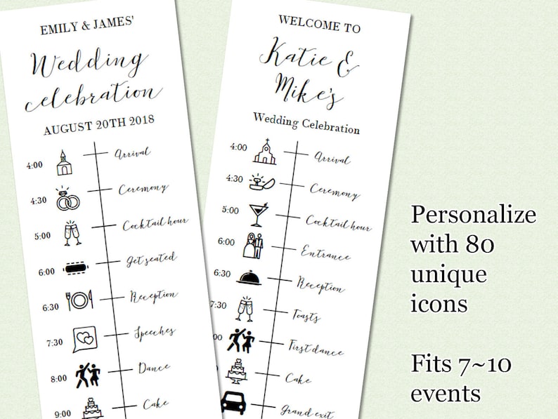 Printable marriage timeline with icons, Editable marriage ceremony timeline card, customizable wedding ceremony working day timeline, PDF wedding day timeline template graphic about Printable Timeline Pdf titled Printable wedding day timeline with icons, Editable wedding ceremony timeline card, customizable wedding ceremony working day timeline, PDF marriage timeline template