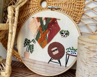 Boho Embroidery Hoop Art – Room Embroidery Art Hoop – Colorful Embroidery Wall Art - Retro Embroidery Décor – Embroidery Finished Artwork