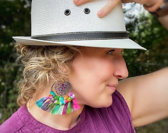 Handcrafted Tie-Dye Monstera Macrame Earrings