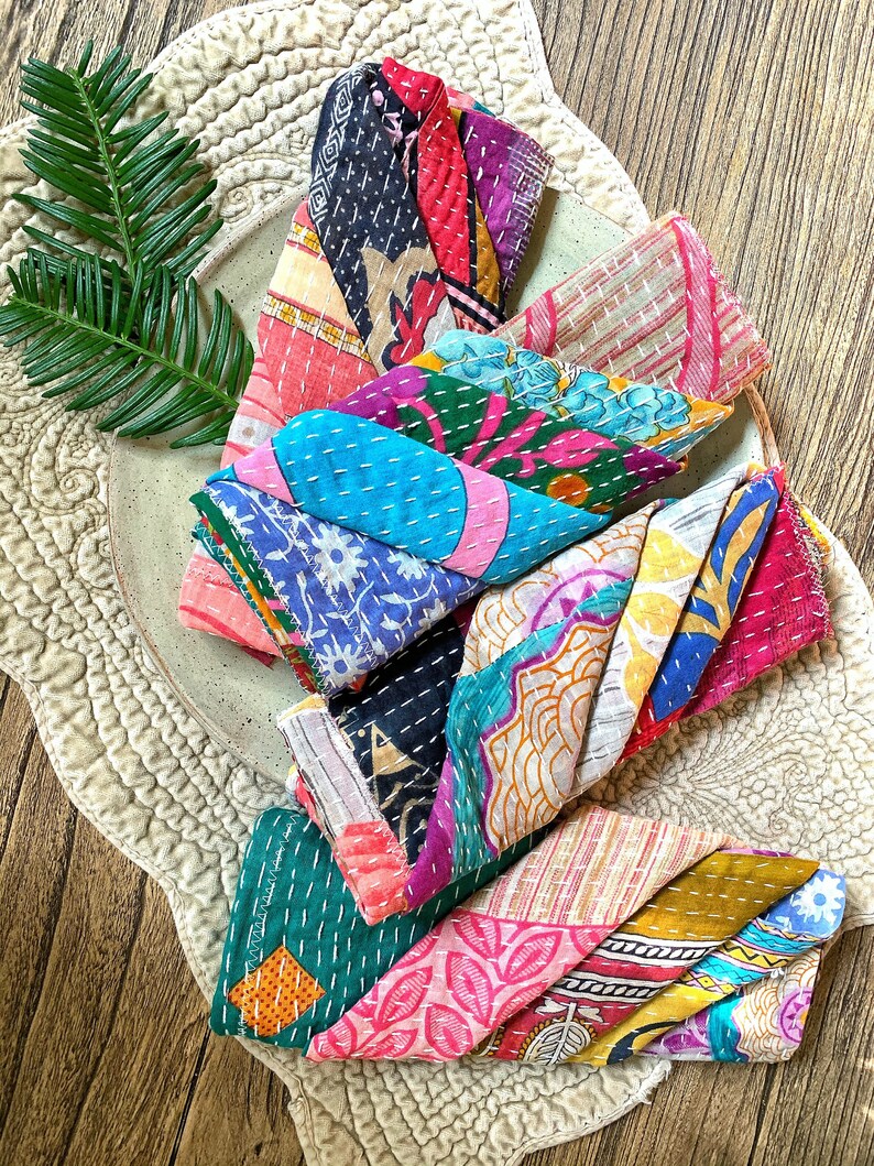 Rustic Boho Kantha Patchwork Dinner Napkins Zero Waste Etsy
