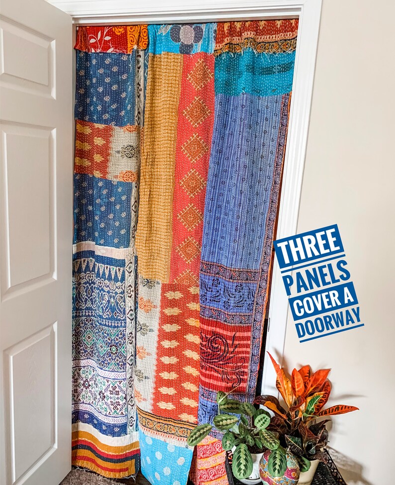 Rustic Boho Scarf Curtain Panels Kantha Patchwork Colorful Etsy
