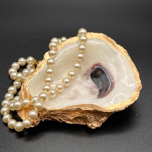 Glossy  Gold Oyster Shell Coastal Decor, Ring Jewelry Dish, Bridal Engagement Gift