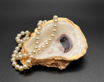 Oyster Shell Décor Natural And Gold, Ring Dish, Bridal Gift, MOH