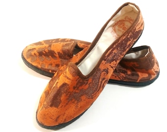Venetian Women's Slippers on Rubelli fabric, Gritti Corallo pattern, Handmade in Italy