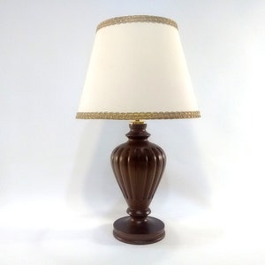 Beechwood Table Lamp “FIRENZE” with lampshade in Ivory Pongè fabric – Handmade in Italy