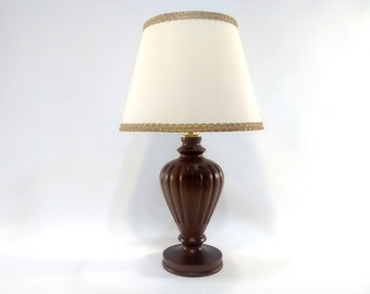Beechwood Table Lamp “FIRENZE” with lampshade in Ivory Pongè fabric – Handmade in Italy