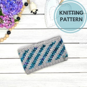 Oblique Headband Pattern, Super Bulky Ear Warmer Knitting Pattern, PDF File for Downloading, Easy 2-Colour Winter Headband for Child & Adult