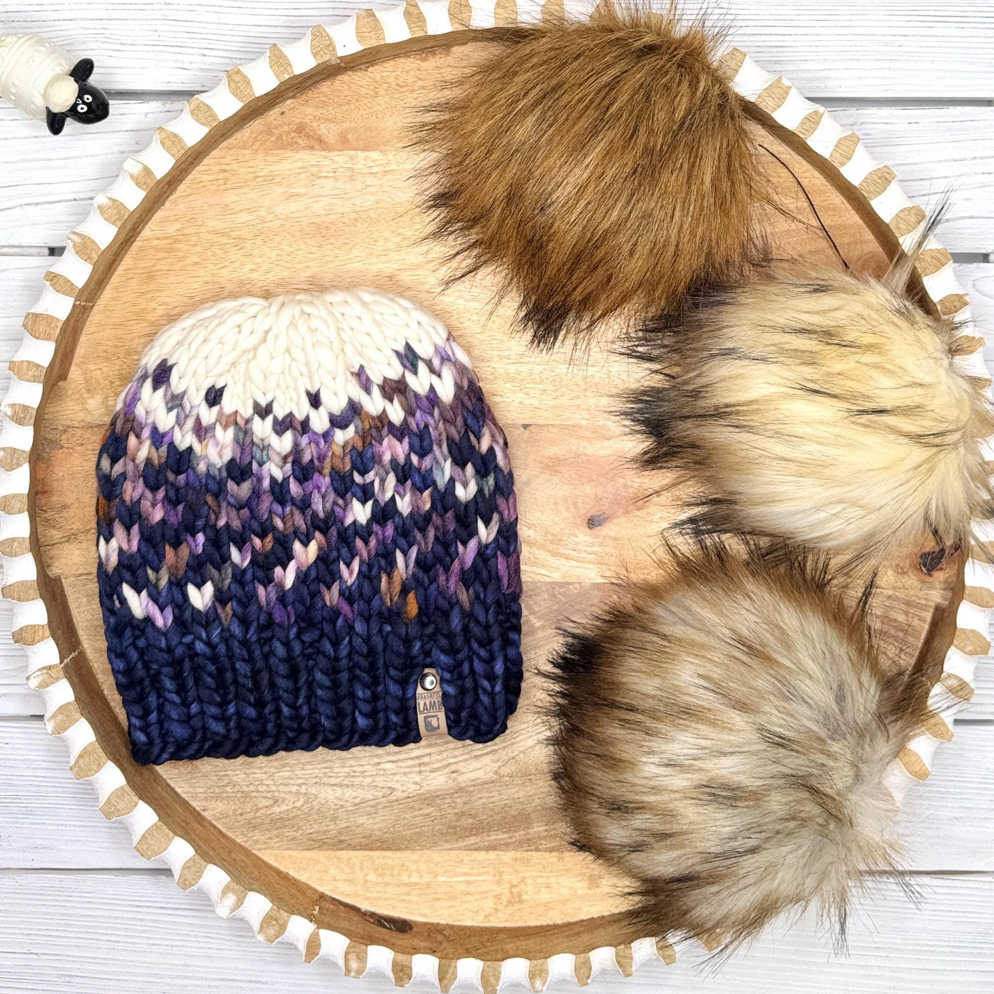 Chunky Oversized Cuffed Fall Winter Beanie Faux Fur‎ PomPom - Mushroom Decal Embroidered Mushroom Unisex Cozy Cute Winter Pom Pom Cuffed  main image 3