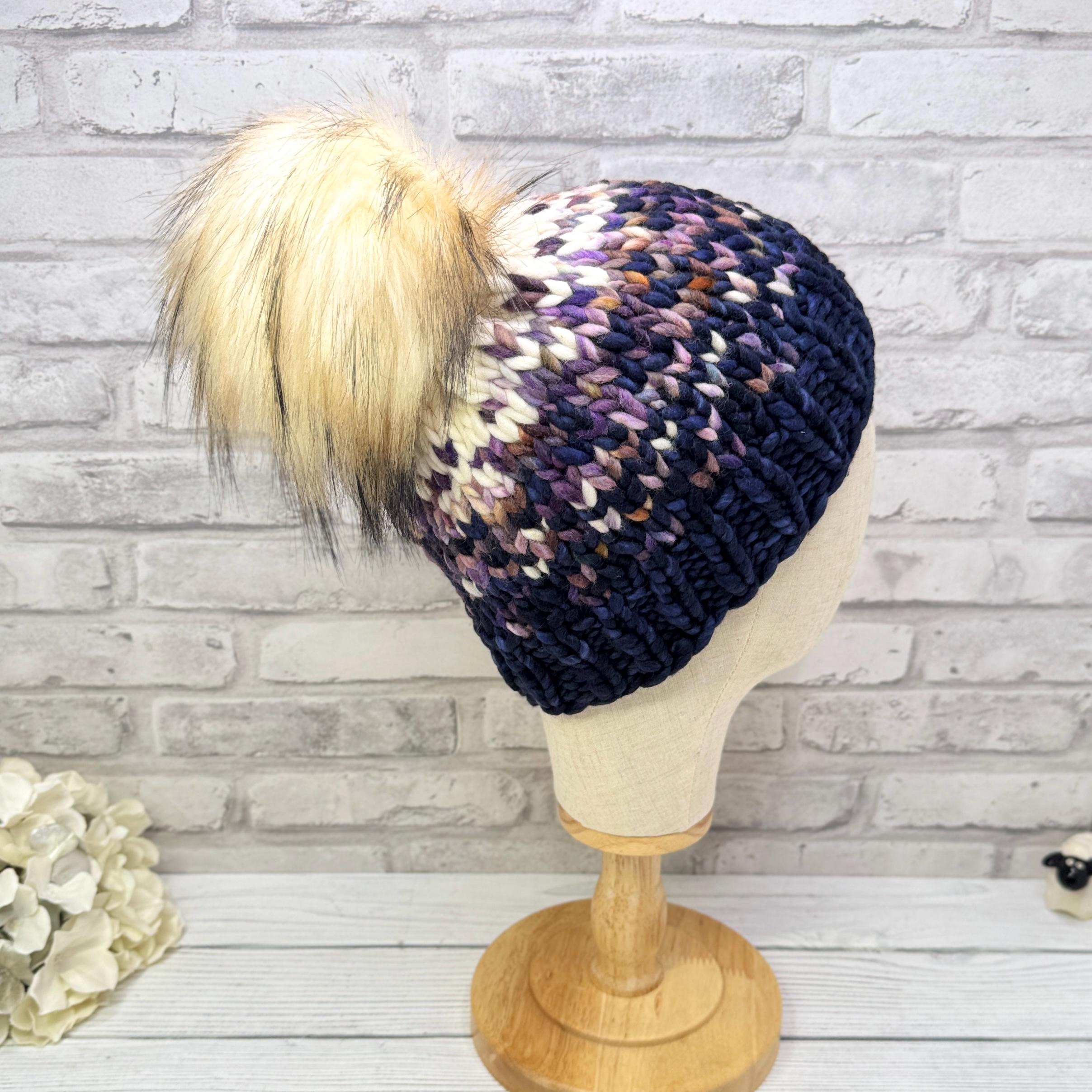Merino Wool Knit Cuff Pom Beanie Winter Hat Cozy Chic Classic Warm Chunky Ribbed Cashmere Hat with Fur Pom – SofiaCashmere main image 3