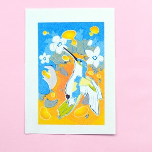 Humming Bird Honey Risoprint A6 200GSM riciclato 'Natural White' cartuccia Art Print Set di 8 Lime Blossom