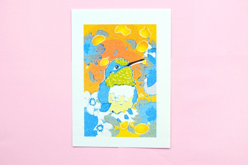 Humming Bird Honey Risoprint A6 200GSM riciclato 'Natural White' cartuccia Art Print Set di 8 Orange Blossom