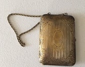 German Silver Antique Dance Purse Coin Wallet w Compact Mirror chain vintage Antique