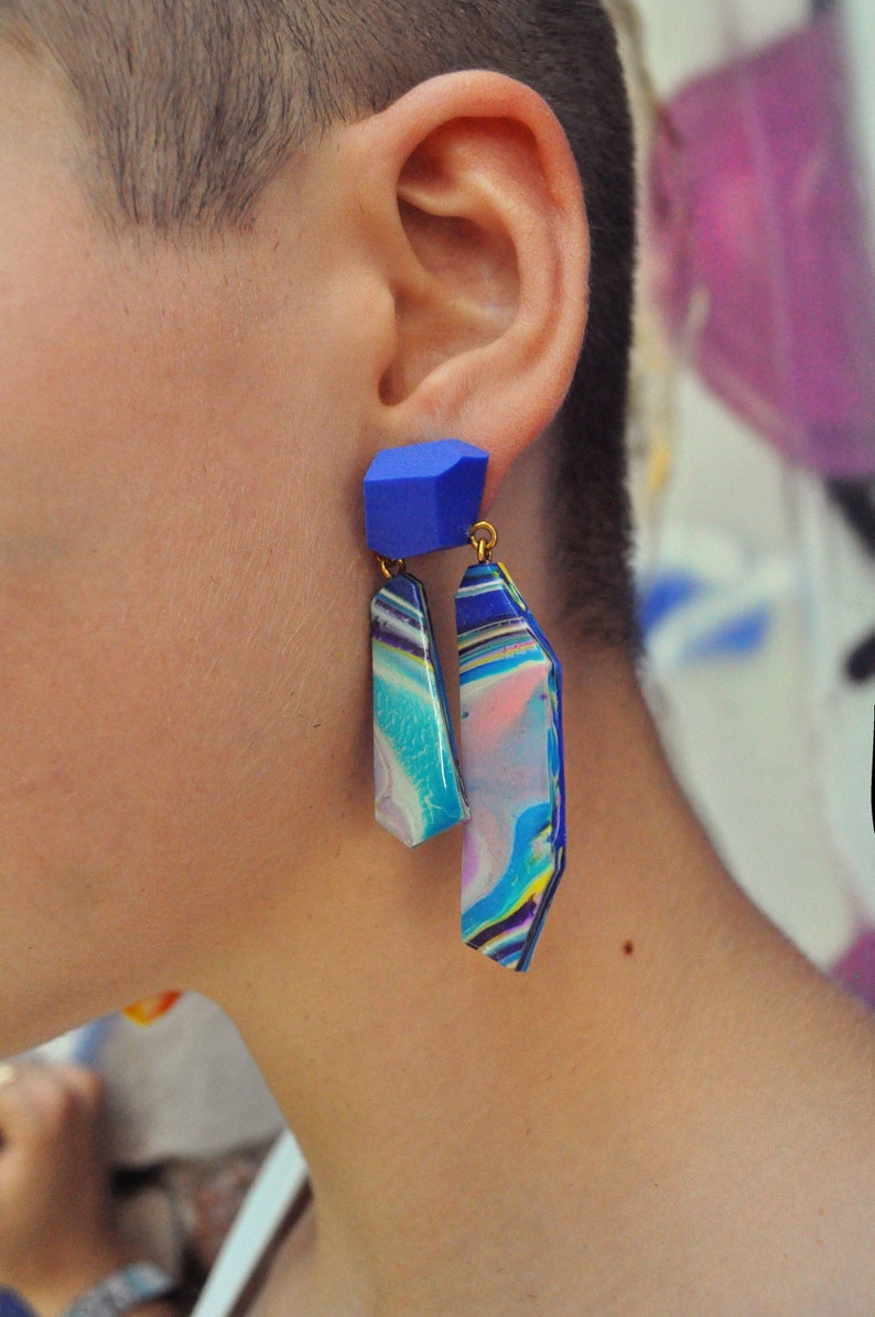 Statement Geometric Earrings ESSAOUIRA from 'VACACIÓN' collection urban geometric cut polymer happy totem edgy architecture image 2