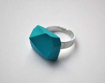 Turquesa | Anillo geométrico | mínimo | corte de geode de polímero | anillo urbano vanguardista | arquitectura industrial | todos los colores