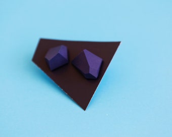 Black | Geometric earrings | minimal studs | polymer geode cut | edgy urban earring | industrial architecture | all colors