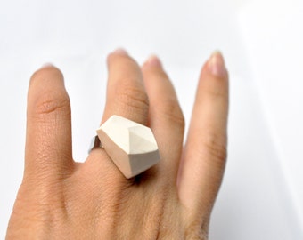 Polar white Geometric ring | minimal | polymer geode cut | edgy urban ring | industrial architecture | all colors
