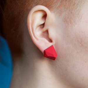 Red Geometric earrings minimal studs polymer geode cut edgy urban earring industrial architecture all colors image 1