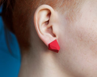 Red Geometric earrings | minimal studs | polymer geode cut | edgy urban earring | industrial architecture | all colors