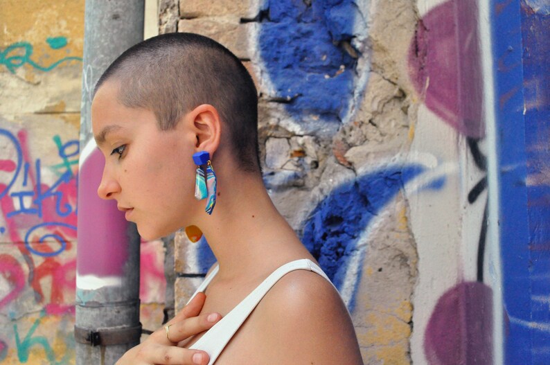 Statement Geometric Earrings ESSAOUIRA from 'VACACIÓN' collection urban geometric cut polymer happy totem edgy architecture image 4