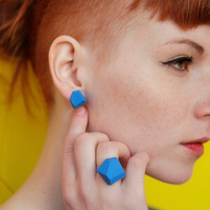 Turquise Geometric earrings minimal studs polymer geode cut edgy urban earring industrial architecture all colors image 3