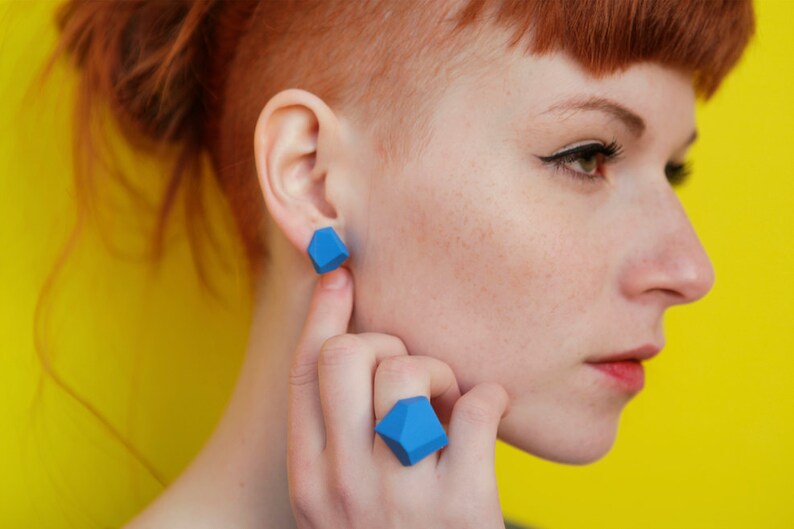 Turquise Geometric earrings minimal studs polymer geode cut edgy urban earring industrial architecture all colors image 3