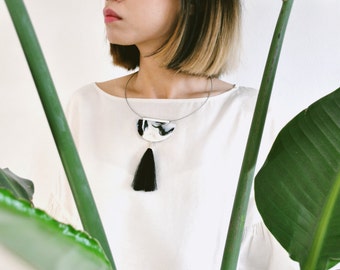 ZEN ~ Statement choker Necklace ~ White Marble Halfmoon