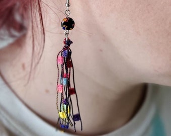 Mosaic Flower Bead Dangle Earrings, Boho Tassel earrings, Lightweight earrings, Flower Glass Bead Earrings, Mother's Day Gift, D7