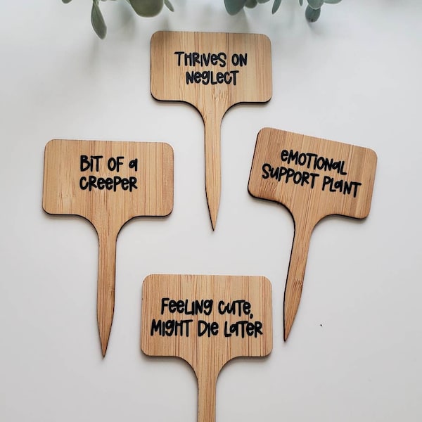 Sassy Plant Marker Set, Sarcastic Bamboo Plant Stakes, Funny Plant Puns, Gift for Plant Lovers