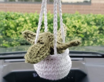 Car Charm Hanging Plant, Mini Crochet Hanging Plant, Small Plant Decor, Gift for Plant Lover, Mother's Day Gift, Teacher Gift