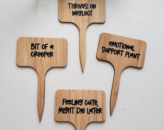 Sassy Plant Marker Set, Sarcastic Bamboo Plant Stakes, Funny Plant Puns, Gift for Plant Lovers