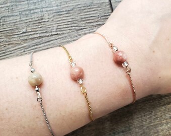 Sunstone Crystal Gemstone Bracelet, Semi Precious Rare Gemstone Jewelry, Minimal Bead Bracelet, Positive Manifestation jewelry, Stone of Joy