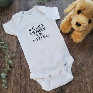 Newest Member of the Pack Baby Body Suit, baby gift for dog lovers, baby bodysuit