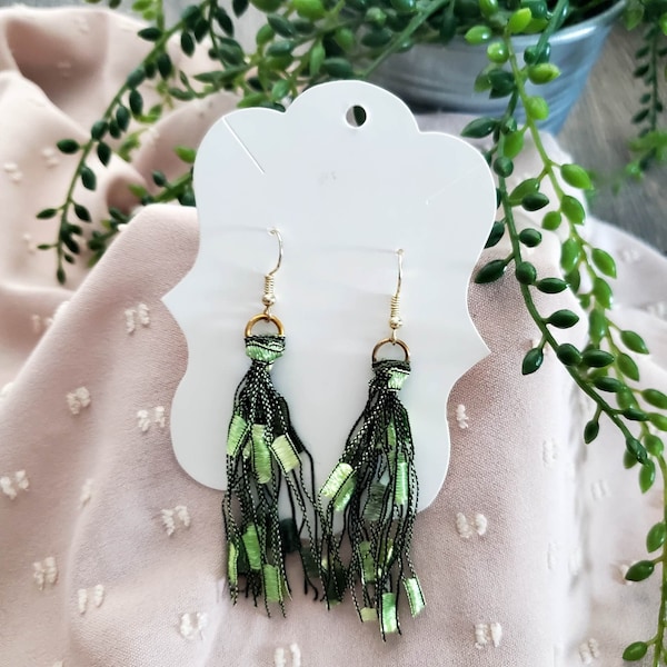 Green Tassel Dangle Earrings, Nature Earrings, Mother Earth Earrings, Green Jewelry, Anxiety Relief Earrings for Neurodivergent and HSP, F5