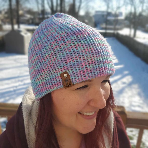 Top Notch Knit Beanie with Pink & Blue Trim Pink/Blue Split-Tone Beanie – Sweet Bitz main image 3