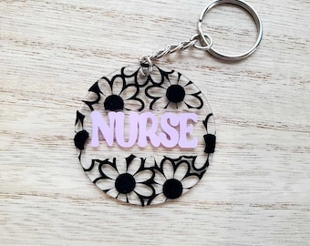 Flower Nurse Keychain, Gift for Nurse, Nurse's Week Gift, Nurse Appreciation Gift, Nursing graduation gift, Cute nurse keychain