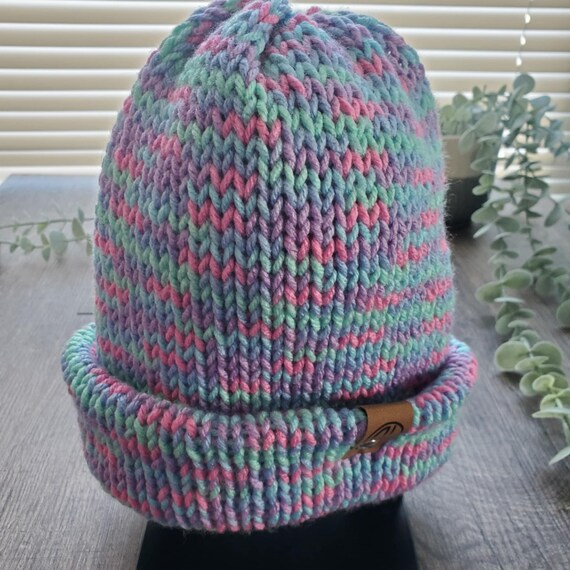 Pink and Blue Knit Beanie With Removable Pom Pom, Cute  display picture 3