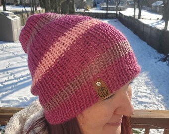 Gorro rosa y morado, gorro de punto suave, gorro reversible