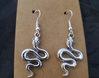 Shiny Silver Snake Earrings, Serpent Earrings, Snake Gift, Gift for her